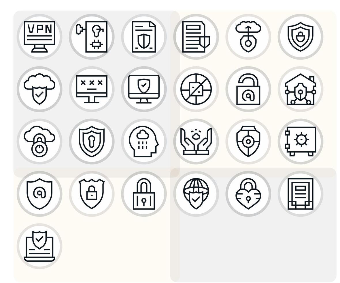Digital Security Ultimate Package with 25 128x128 Regular Line Pixel Optimized Icons vector