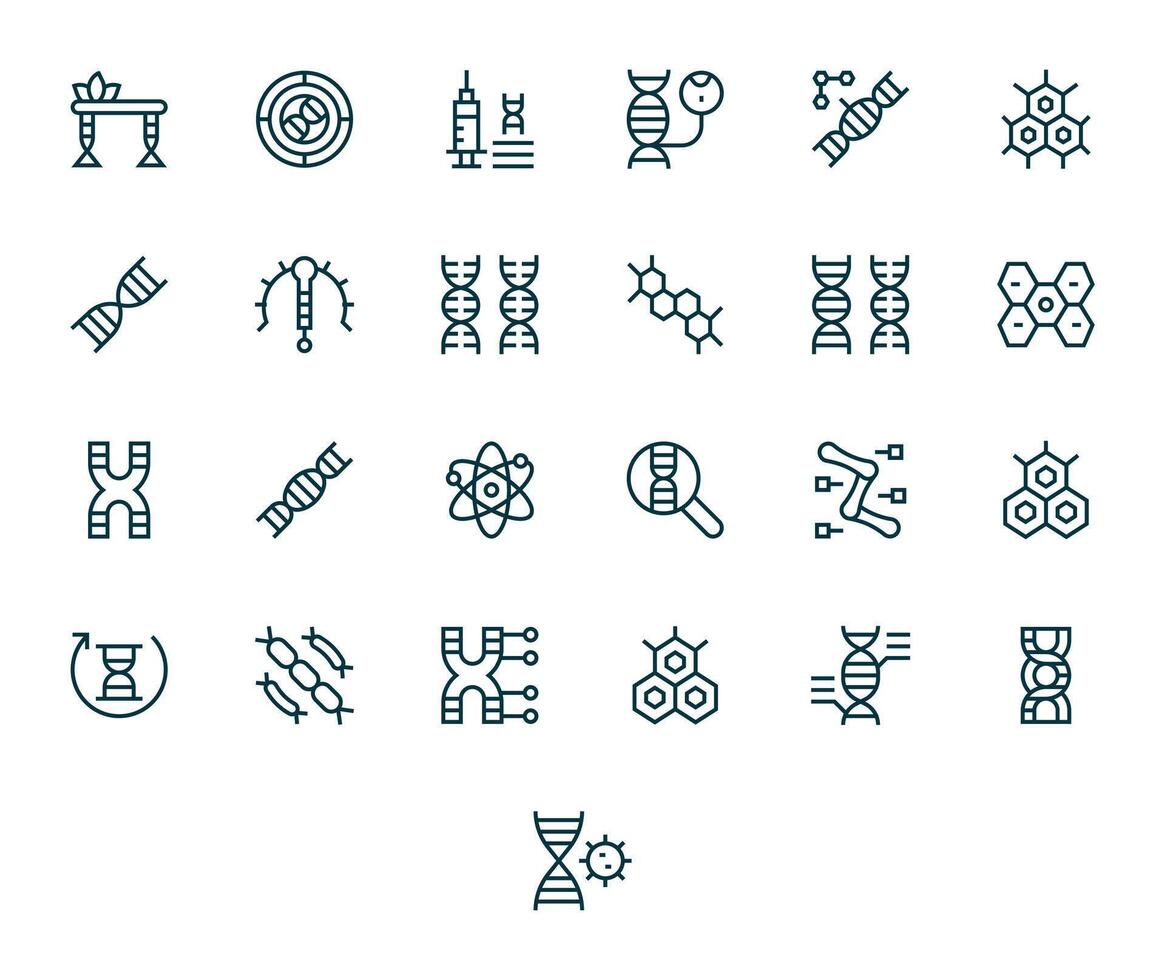 Molecular Pixel Aligned Set with 25 High Resolution Regular Line Icons vector