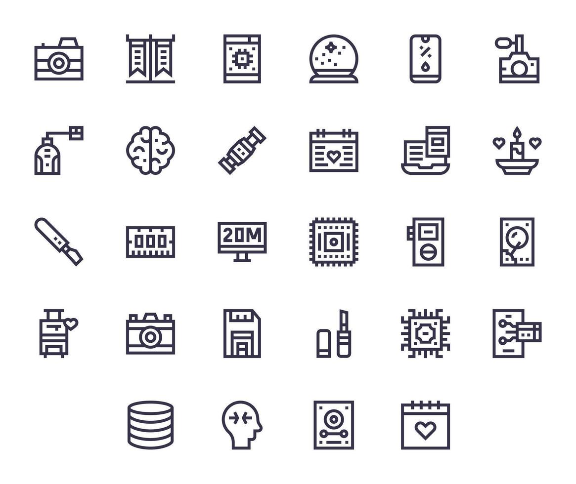 Memory Comprehensive Bundle with 28 Editable Bold Line 256x256 Icons vector