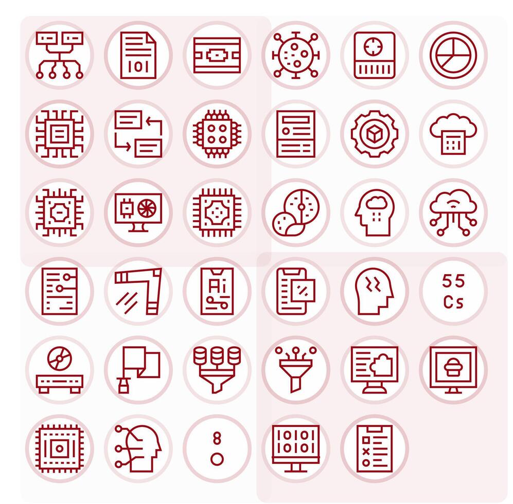 Data Processing Essential Set including 35 Grid Fitted Regular Line 128x128 Icons vector