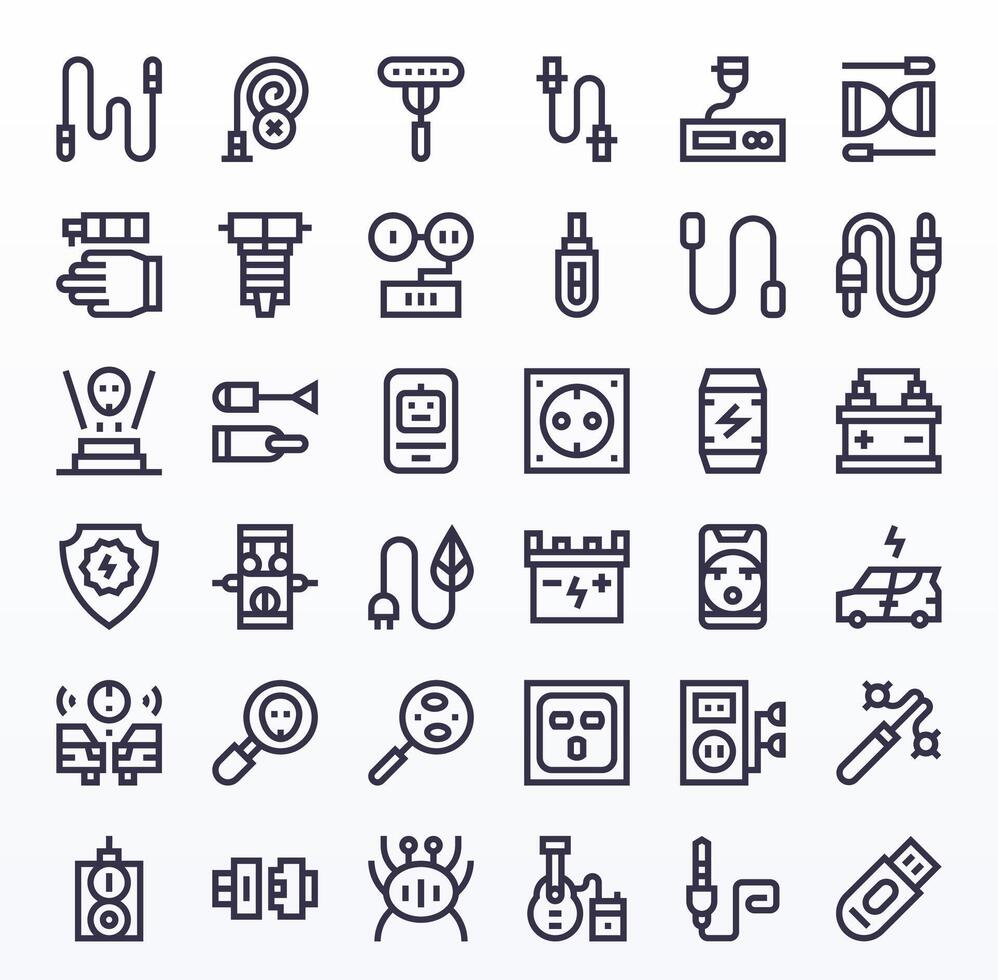 Plug 256x256 Icon Pack with 36 Bold Line Pixel Optimized Elements vector