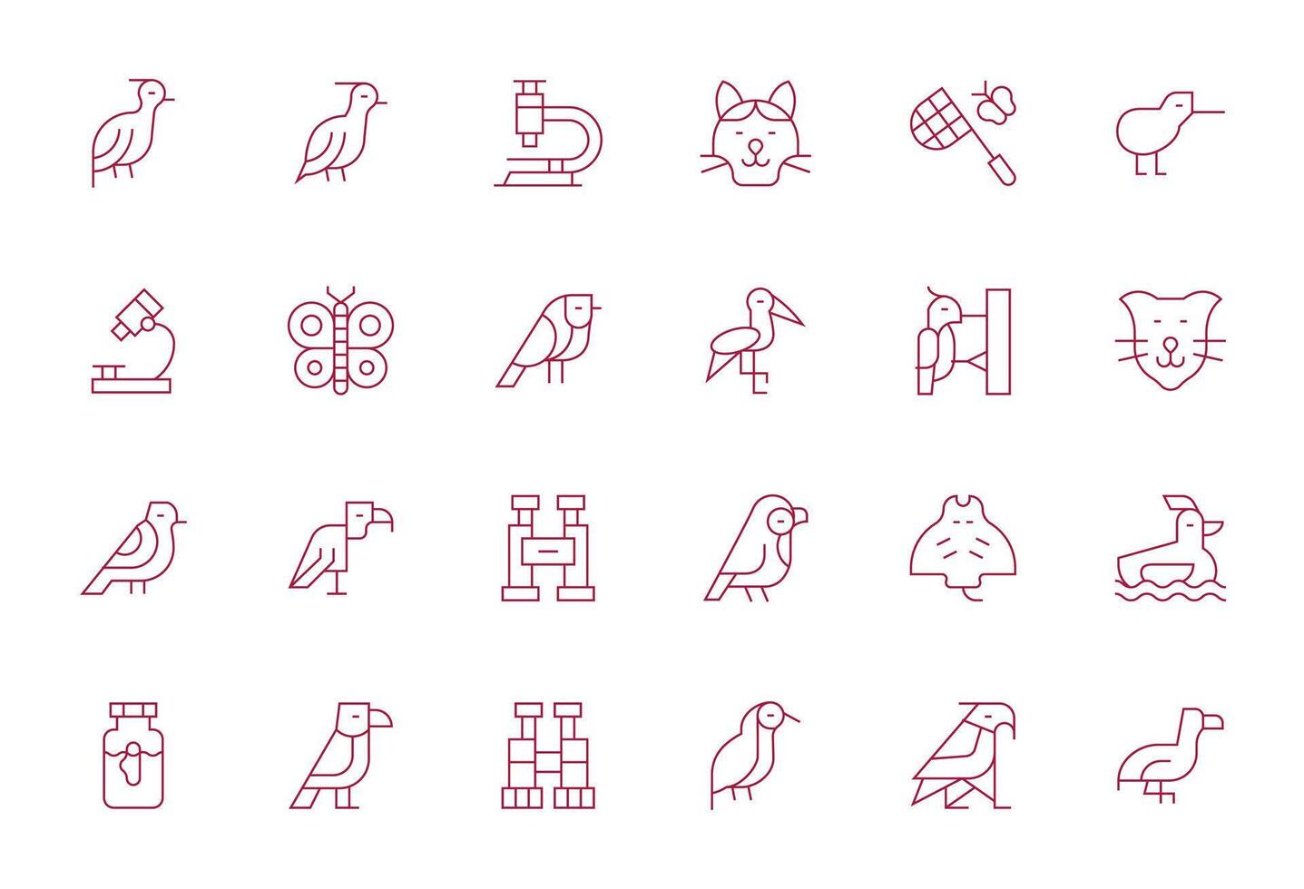 24 64x64 Thin Line Icons optimized for Zoology Pixel Optimized display vector