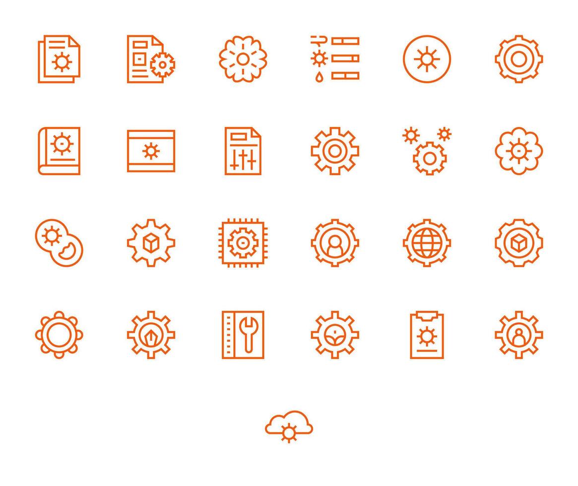 Customization Visual Pack containing 25 Regular Line Grid Fitted Icons vector