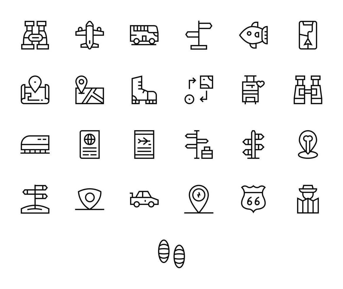 viaje alto resolución icono paquete con 25 regular línea píxel optimizado elementos vector
