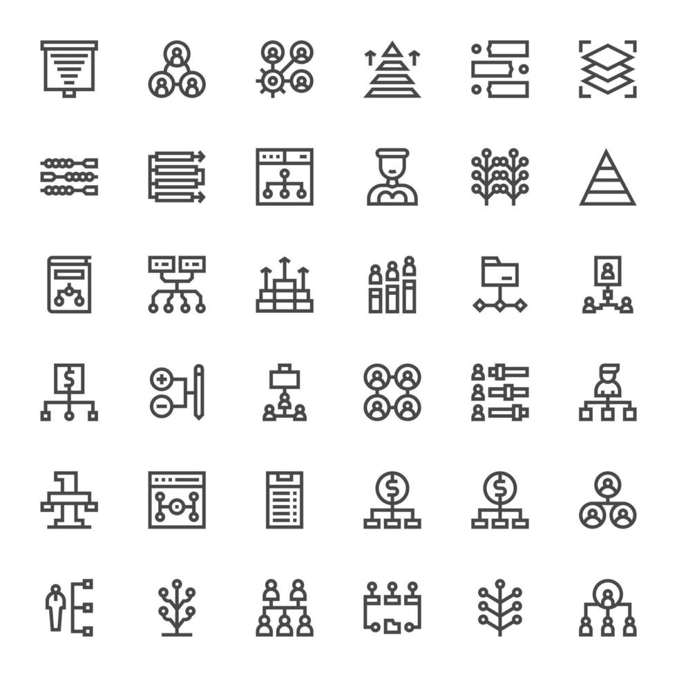 36 Bold Line Icons for Hierarchy in crisp 64x64 Editable resolution vector