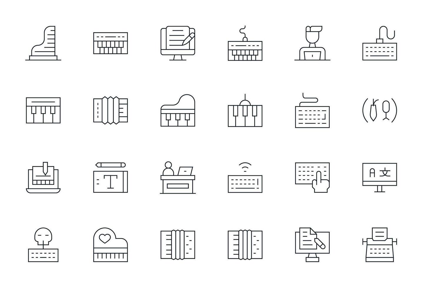 Thin Line Pixel Optimized Icons from Keyboard Set with 24 256x256 Icons vector