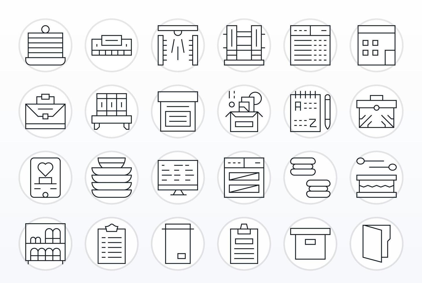 24 Organize Pixel Optimized Icons in High Resolution Thin Line Aesthetic vector