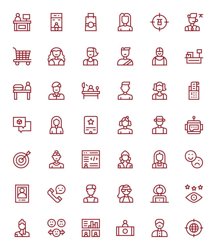 Customer Icon Toolkit featuring 42 Pixel Aligned 64x64 Regular Line elements vector