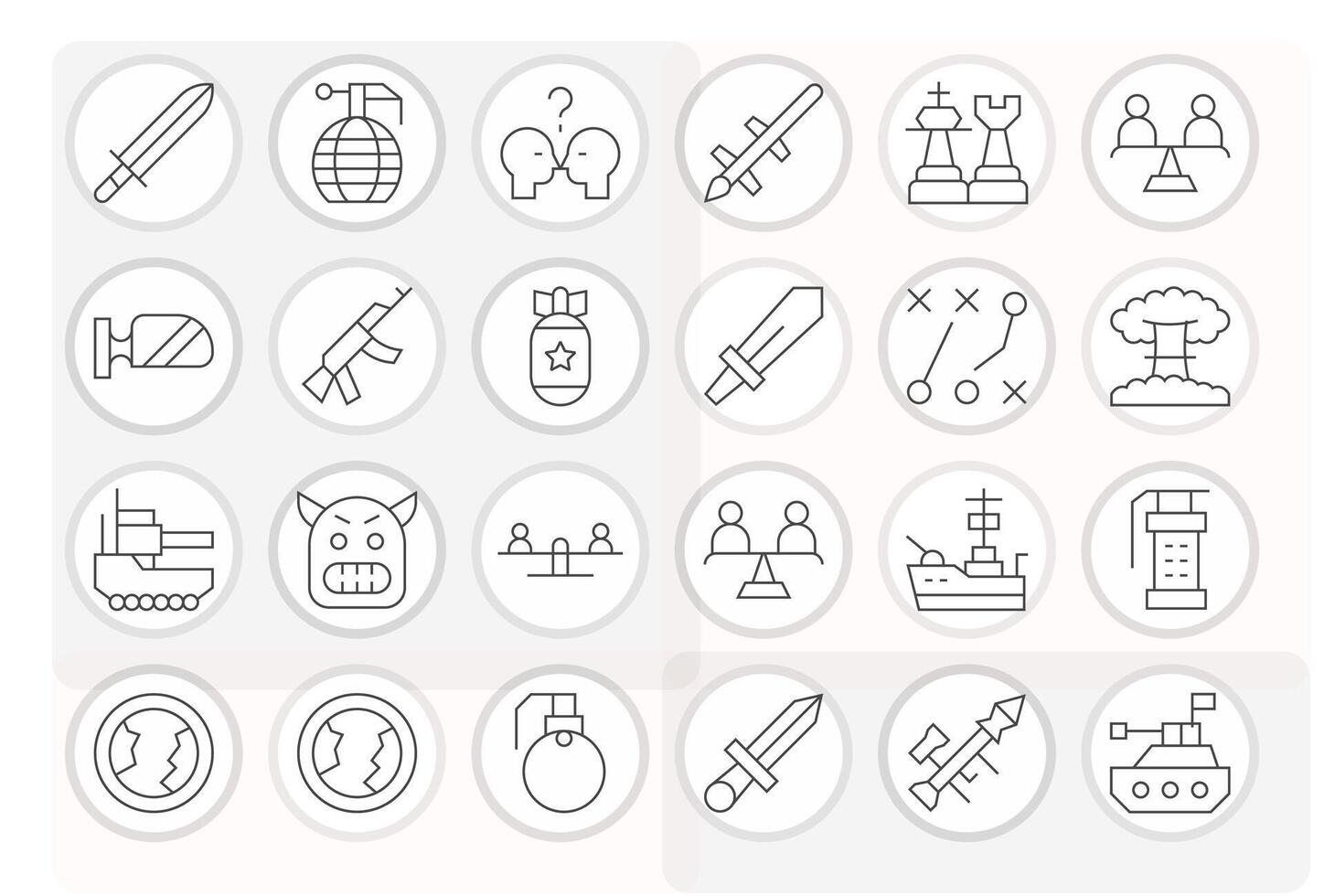 24 Grid Fitted Thin Line Icons designed for Conflict Interface vector