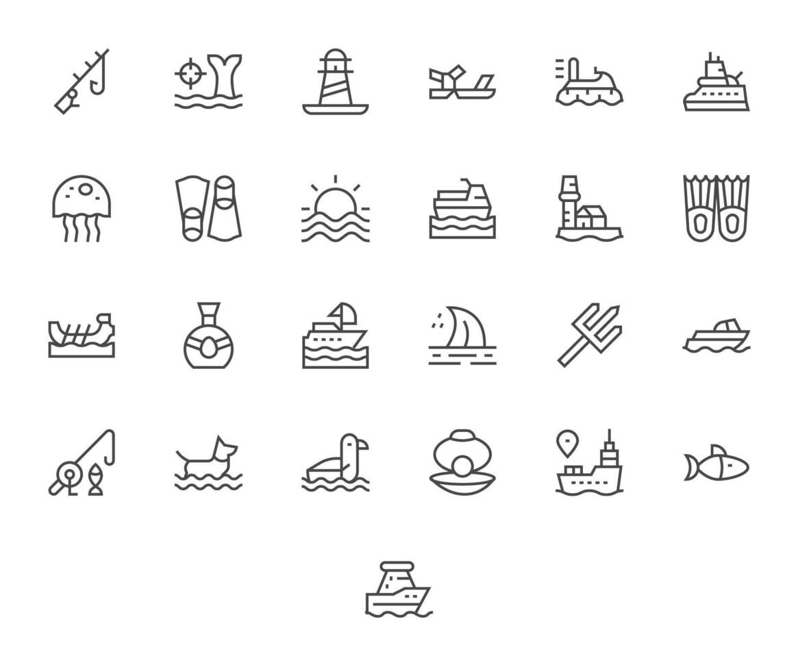 Sea Premium Bundle with 25 High Resolution Display Perfect Regular Line Icons vector