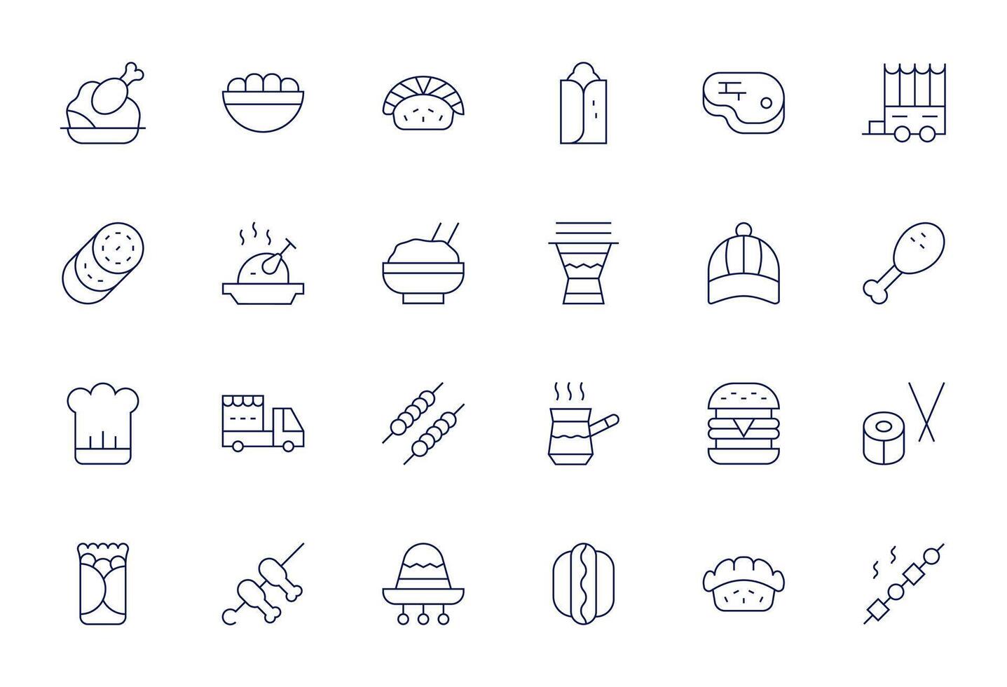 24 Thin Line Icons designed for Cuisine in High Resolution Grid Fitted format vector