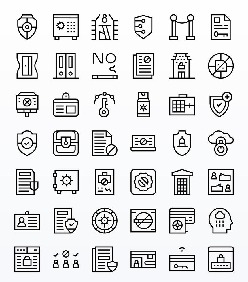 Access Control Essential Set including 42 PIXEL Perfect Regular Line 256x256 Icons vector