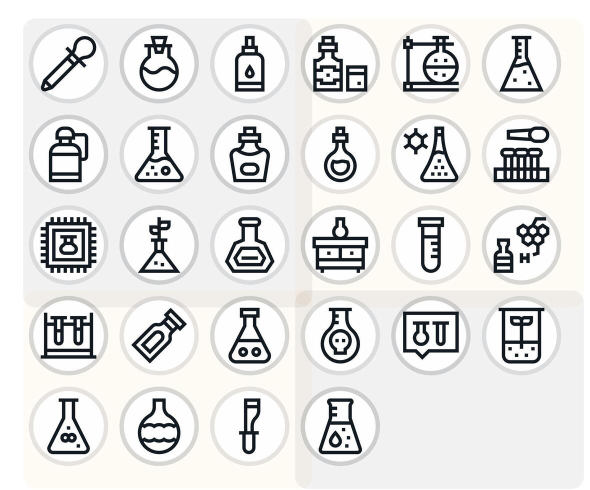 Flask Graphics Pack including 28 Bold Line High Resolution Grid Fitted Icons vector