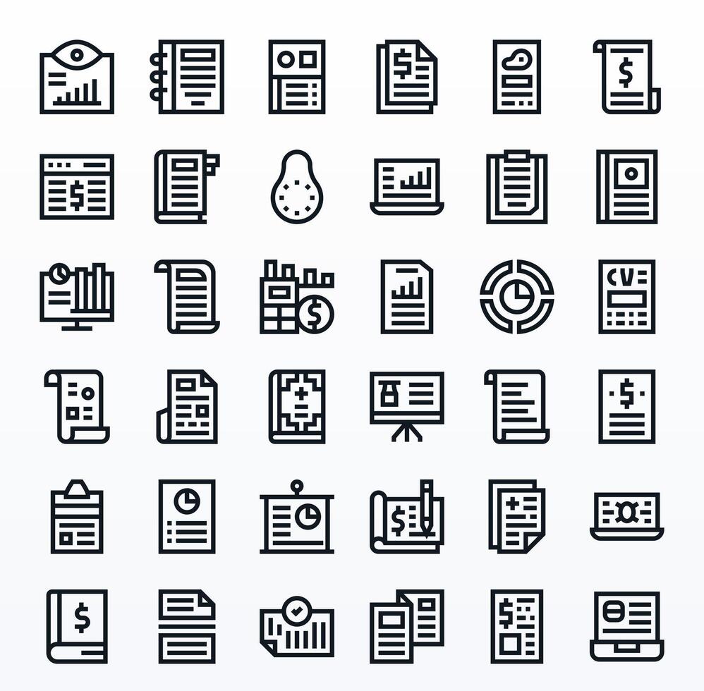 36 Icons for Summary optimized in PIXEL Perfect 256x256 Bold Line resolution vector