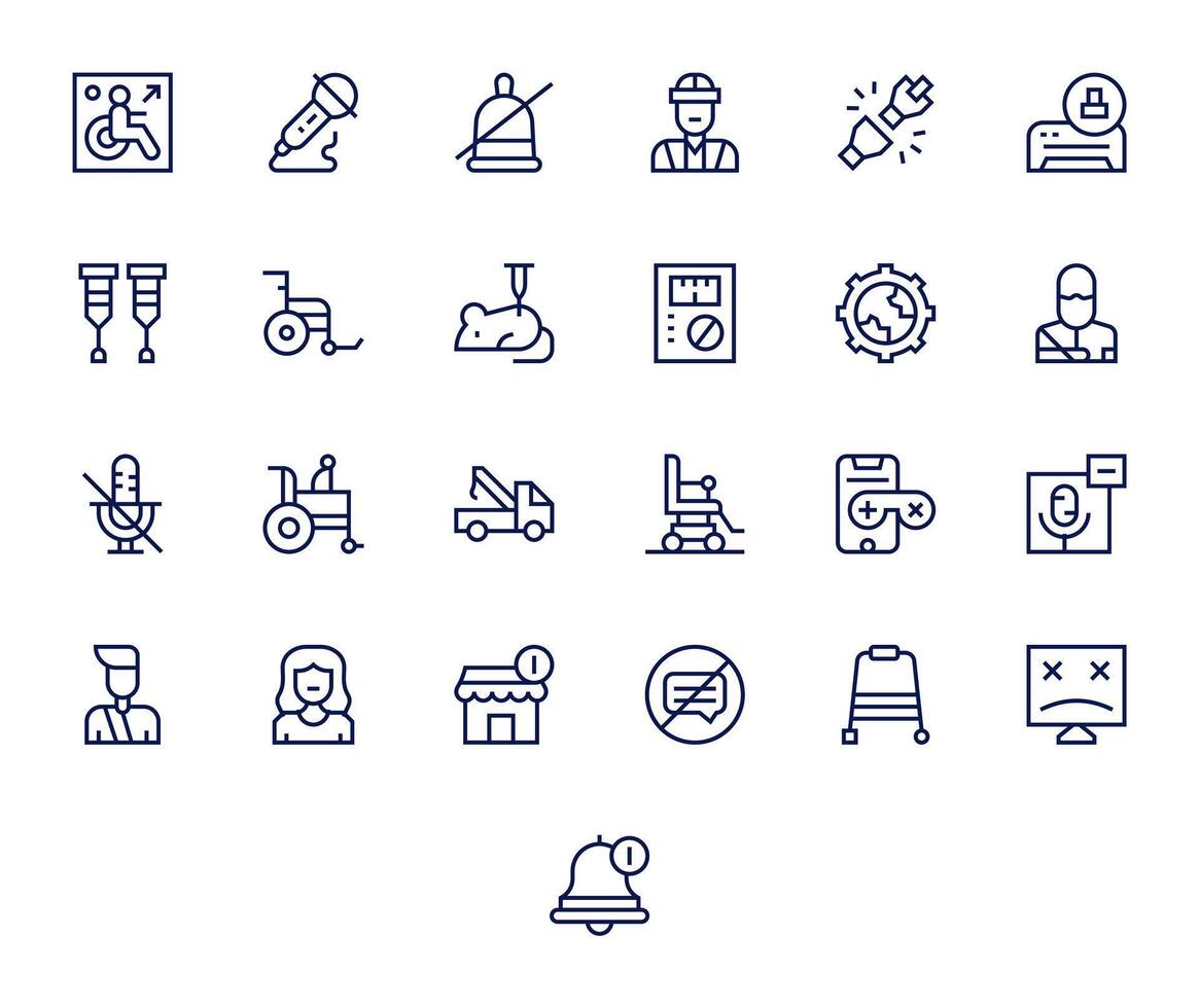 Disabled Icon Set with 25 Regular Line 256x256 Pixel Aligned Graphics vector