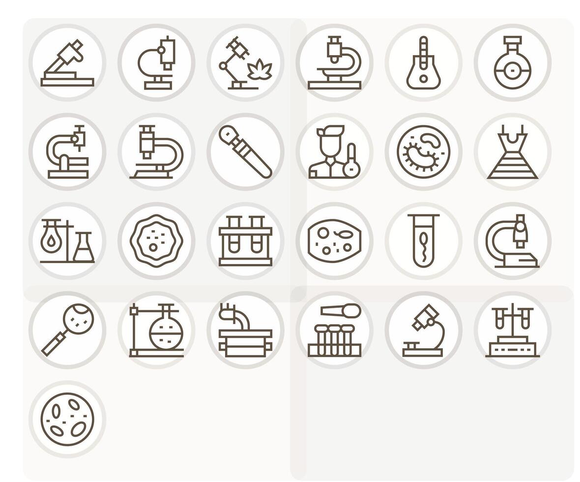 Microscope Premium Bundle with 25 High Resolution Pixel Optimized Regular Line Icons vector