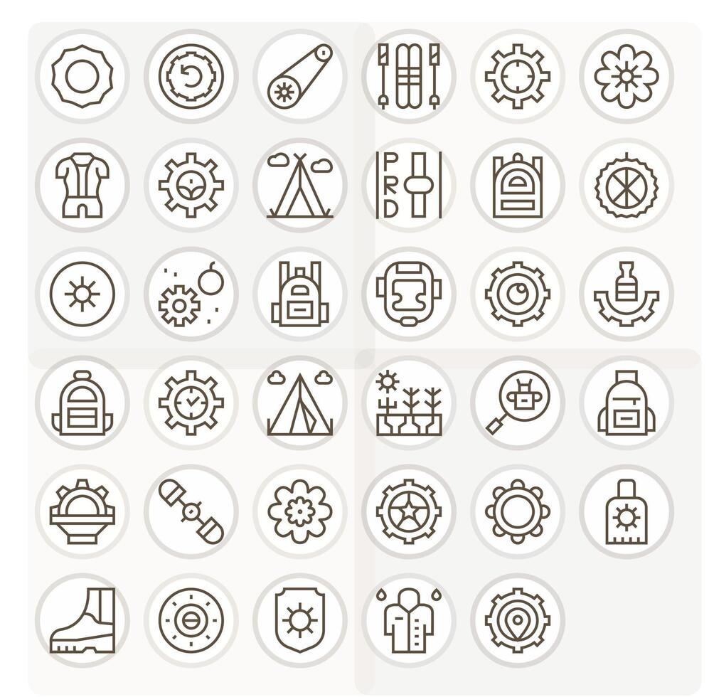 engranaje píxel alineado conjunto con 35 alto resolución regular línea íconos vector