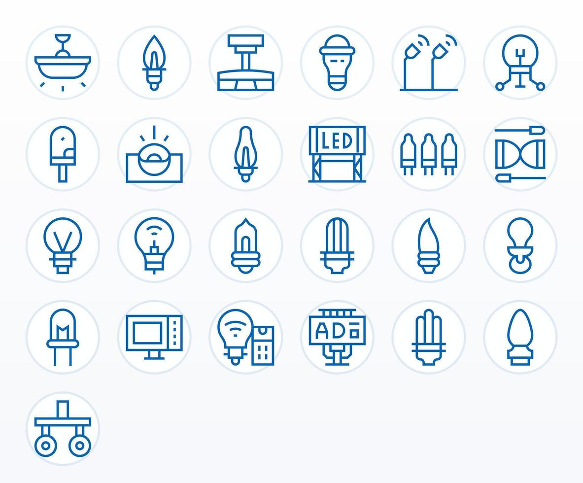 25 Icons for Led featuring 256x256 Editable Regular Line Graphics vector