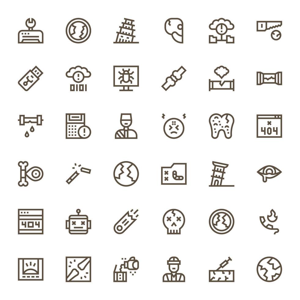 36 Bold Line Pixel Optimized Icons tailored for Broken 256x256 interface vector