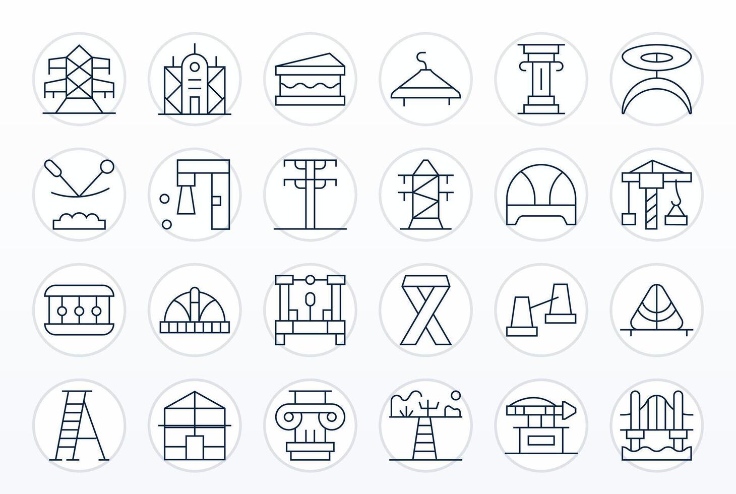 Support Structure Visual Pack containing 24 Thin Line Grid Fitted Icons vector