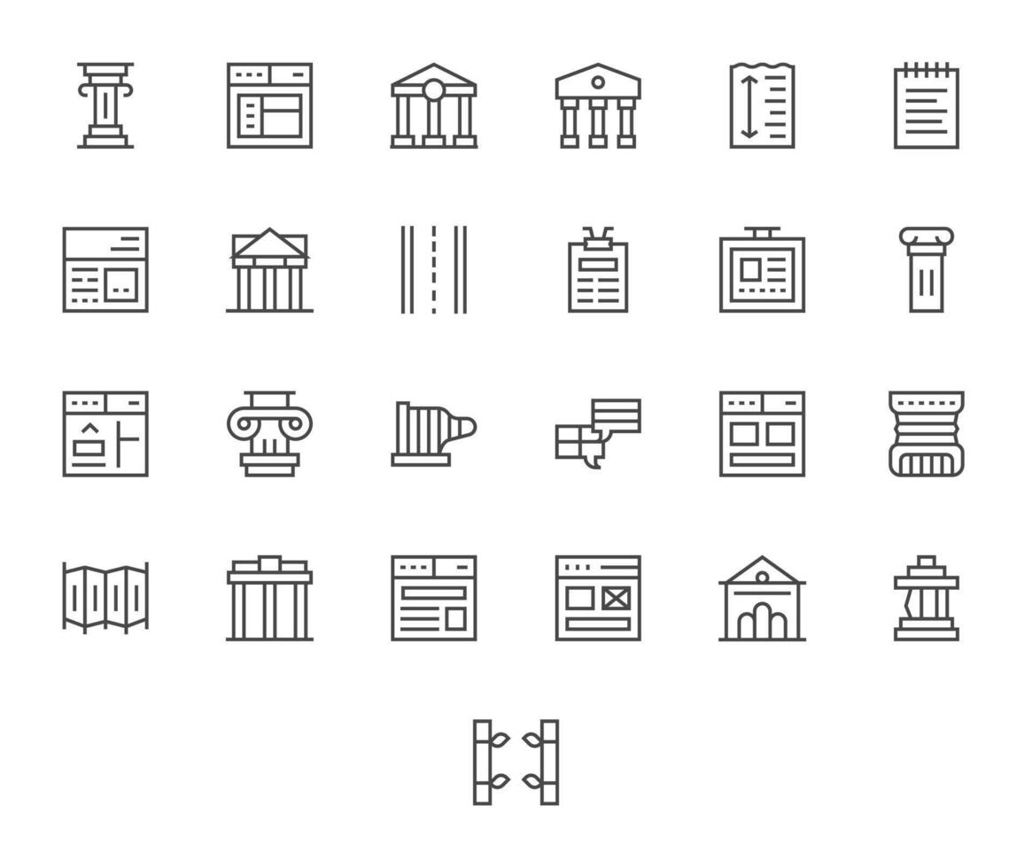 25 Icons for Column optimized in PIXEL Perfect Retina Ready Regular Line resolution vector