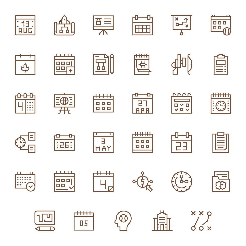 Planning Scalable Set featuring 35 PIXEL Perfect Regular Line High Resolution Icons vector