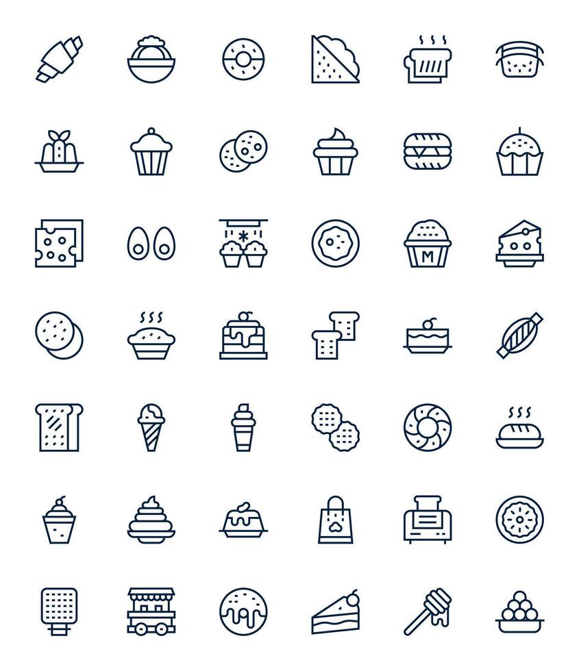 Bakery Icon Toolkit featuring 42 Detail Enhanced 256x256 Regular Line elements vector