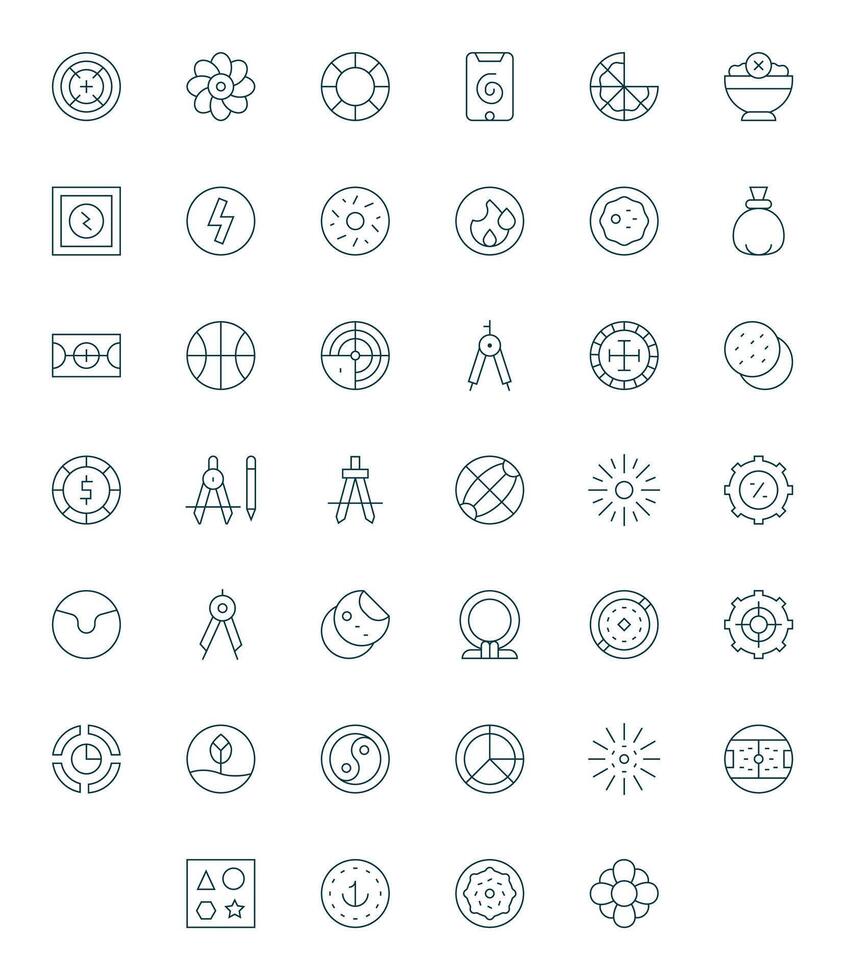 40 256x256 Pixel Aligned Icons for Circle in Thin Line Theme vector
