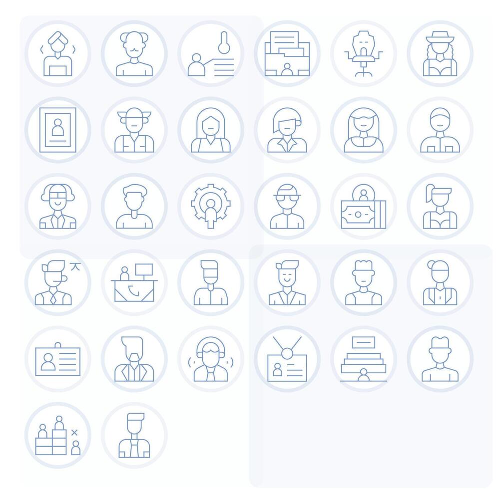 32 Thin Line Icons for Employee in crisp 256x256 Grid Fitted resolution vector