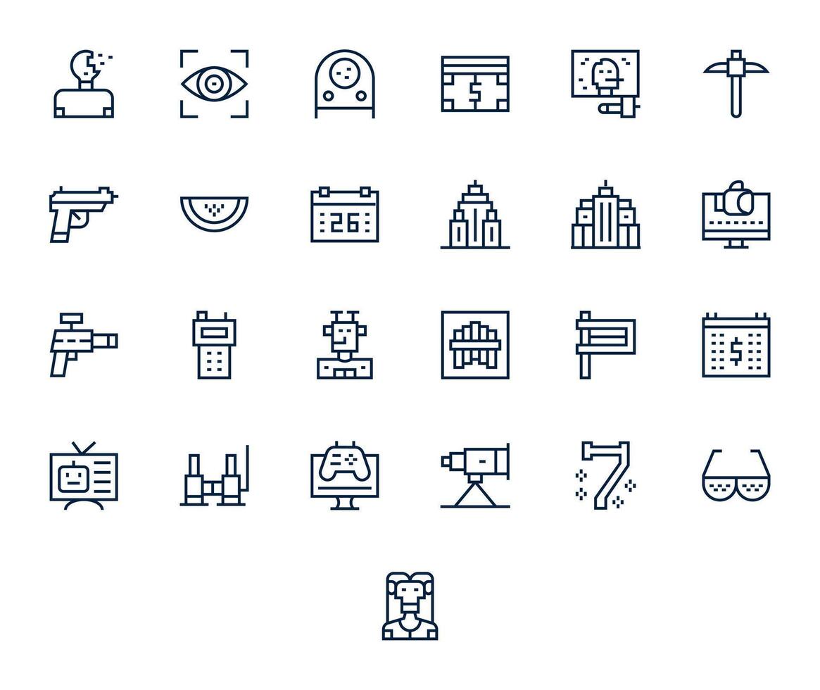 25 256x256 Icons for Pixelated in PIXEL Perfect Regular Line Format vector