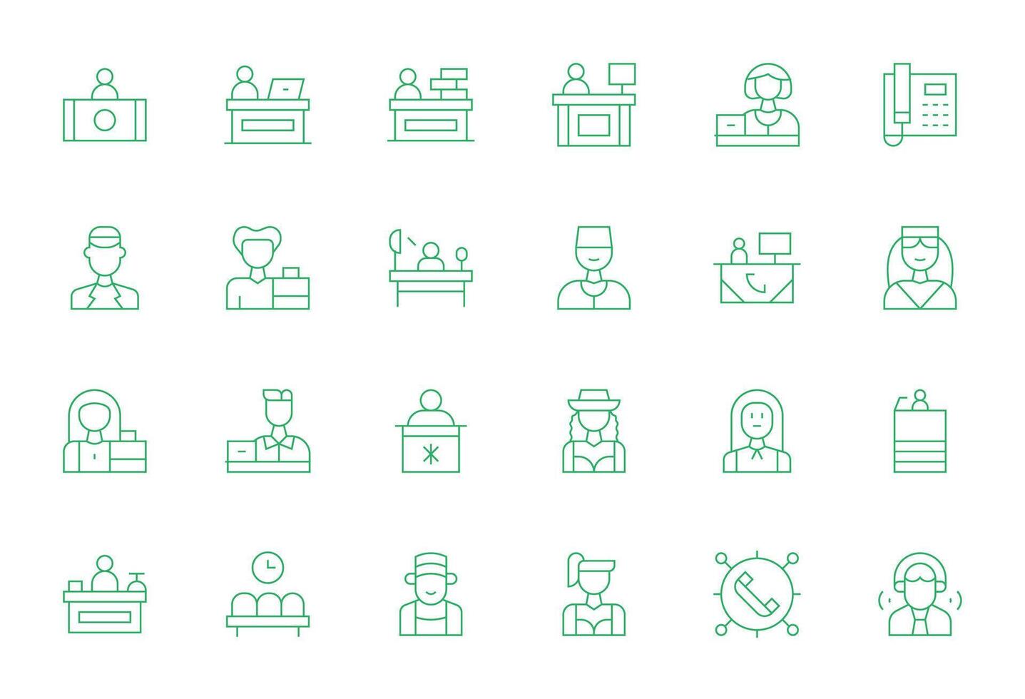 Receptionist Icon Toolkit featuring 24 Grid Fitted 256x256 Thin Line elements vector