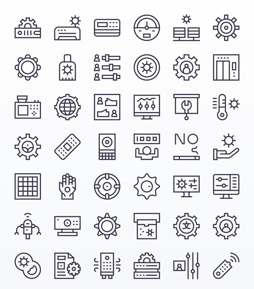 Control Panel Grid Fitted Set with 42 64x64 Regular Line Icons vector