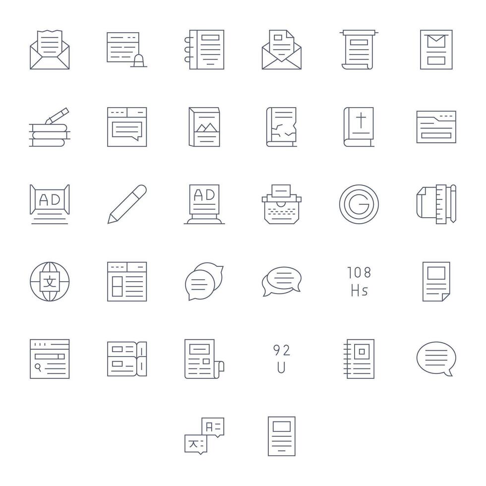 Text Icon Library with 32 Thin Line 256x256 Pixel Optimized Designs vector