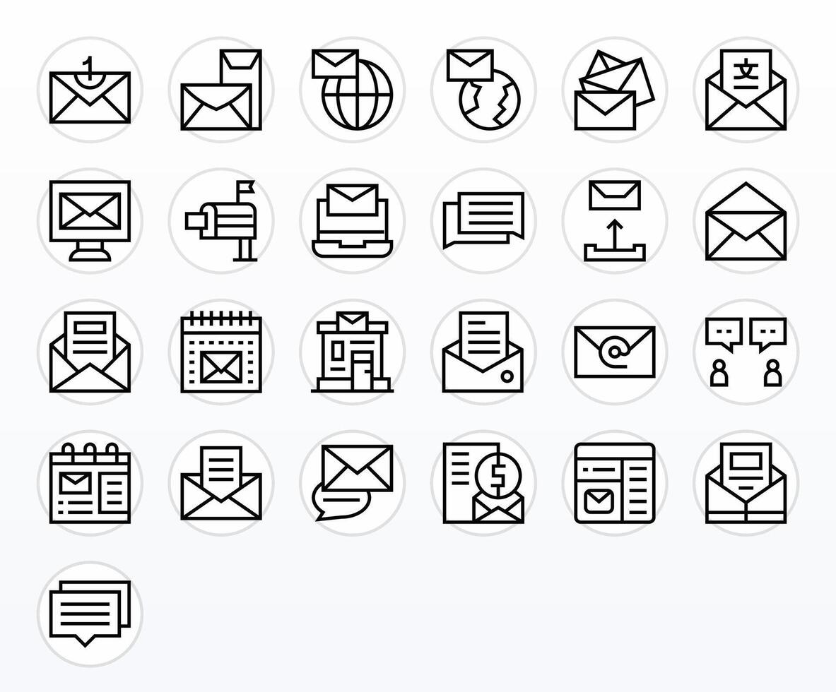 25 Regular Line Icons designed for Correspondence in High Resolution PIXEL Perfect format vector