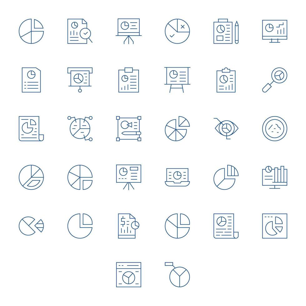 32 64x64 Thin Line Icons for Pie Chart with Pixel Optimized precision vector