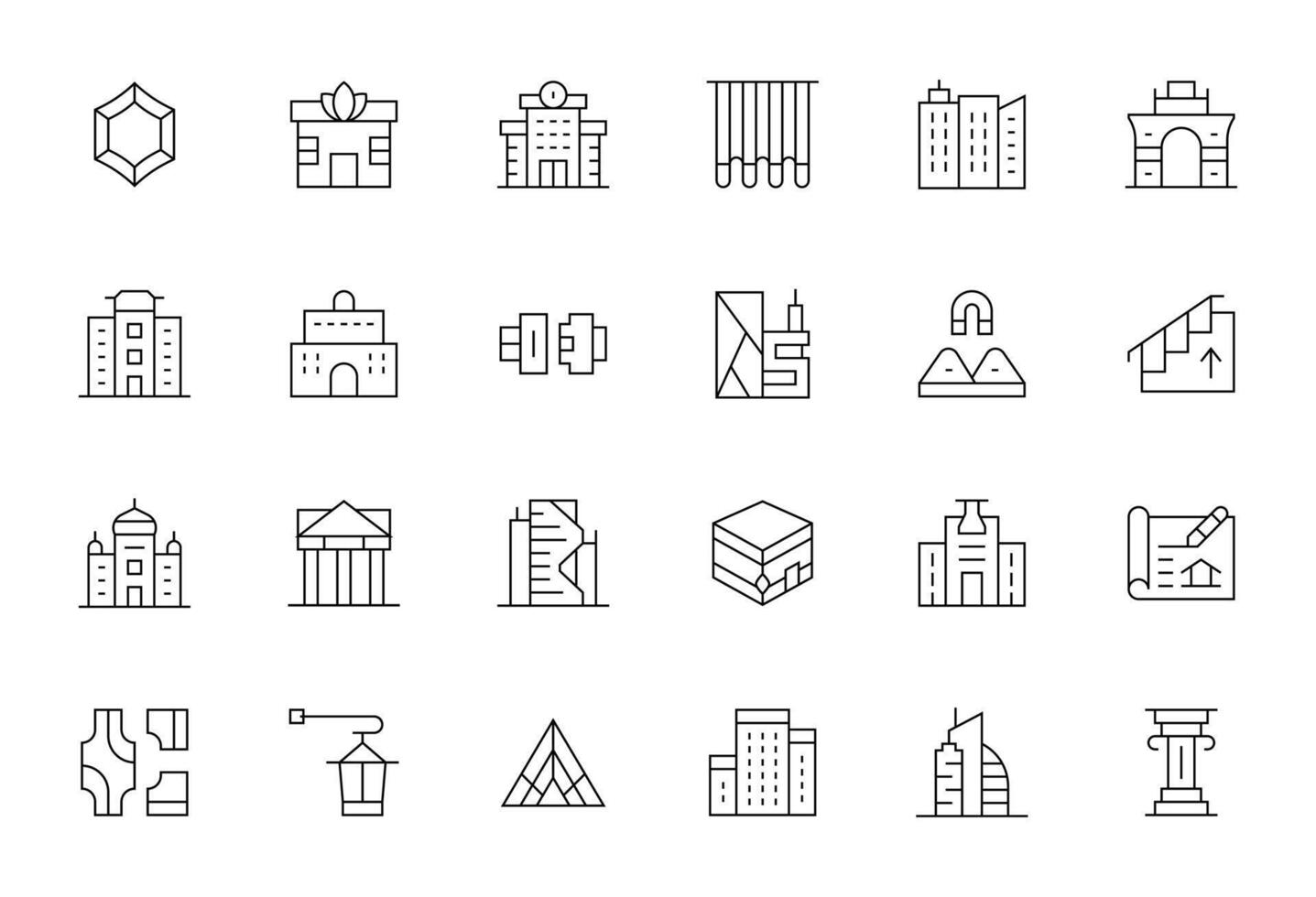 24 PIXEL Perfect 256x256 Icons for Architecture in elegant Thin Line design vector