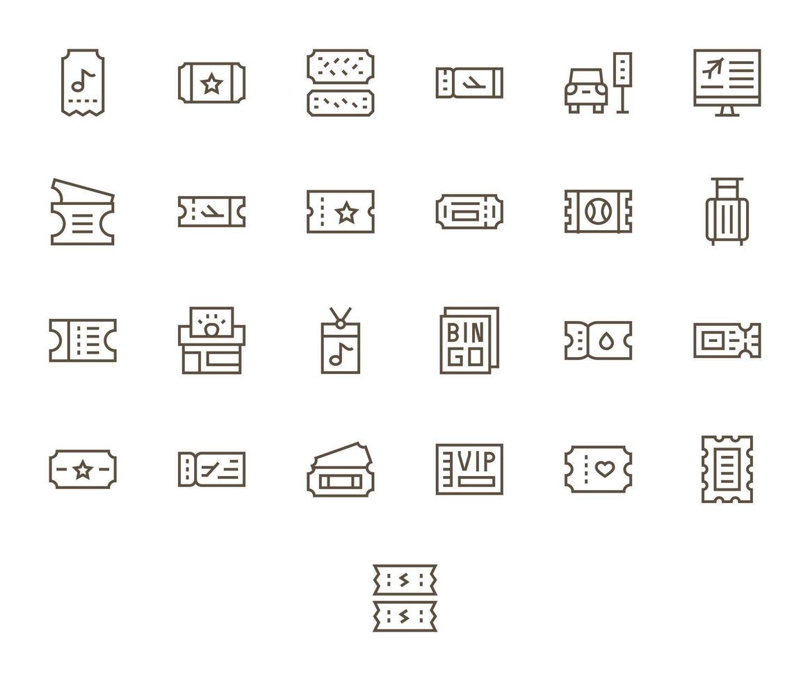 Ticket Icon Repository containing 25 Regular Line High Resolution Editable graphics vector