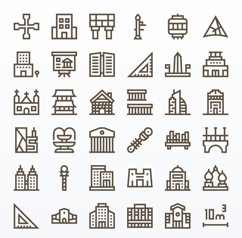 36 128x128 Bold Line Icons optimized for Architecture Display Perfect display vector