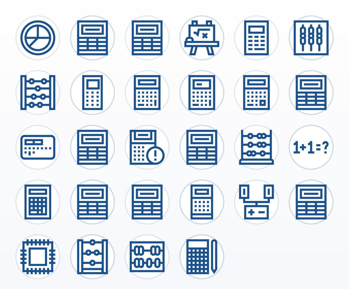 Bold Line Grid Fitted Icons from Arithmetic Set with 28 64x64 Icons vector