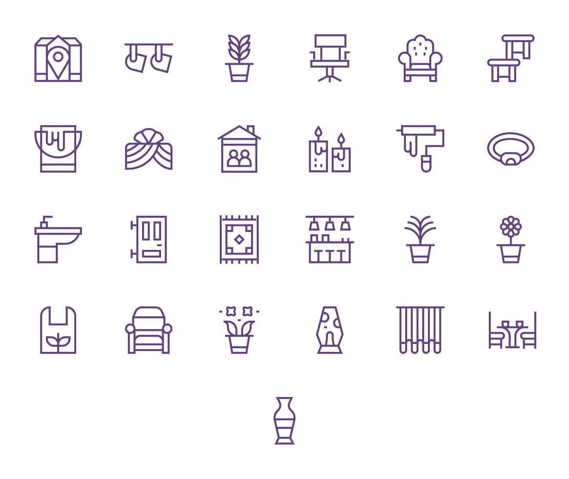 Interior Complete Package with 25 256x256 Regular Line Pixel Optimized Icons vector