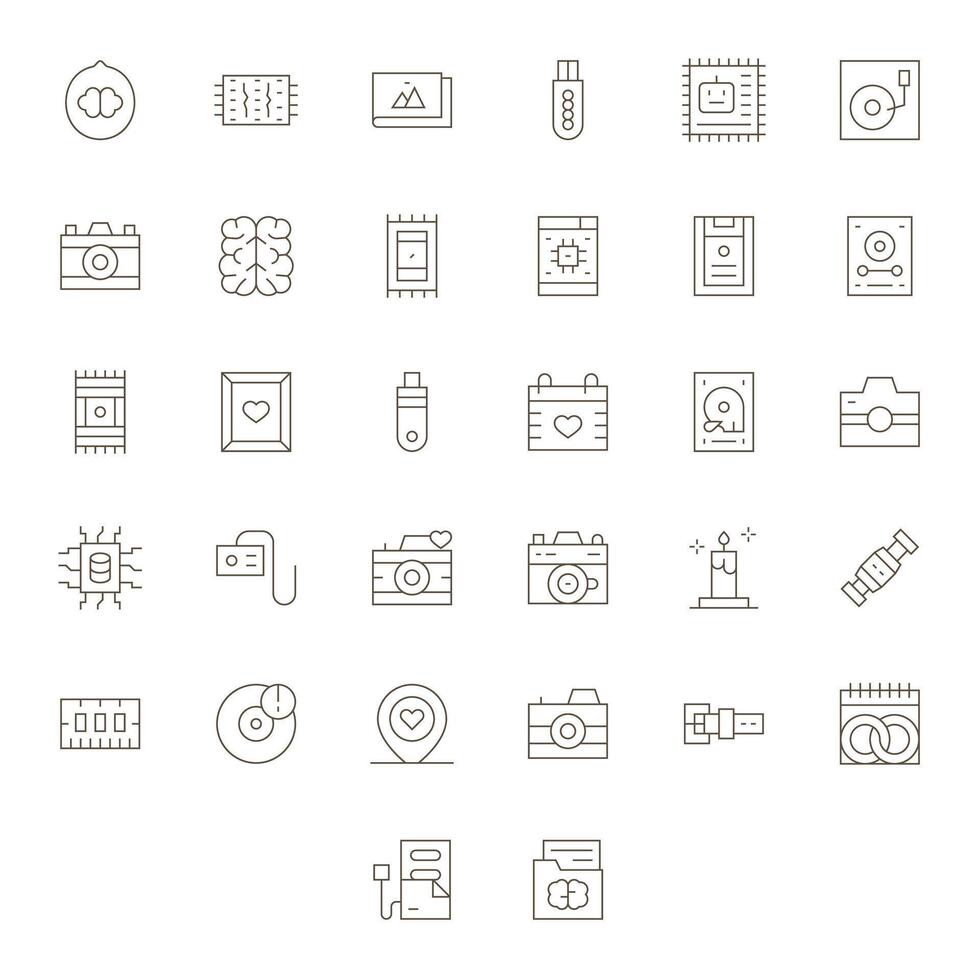 32 64x64 Icons for Memory in Detail Enhanced Thin Line Format vector