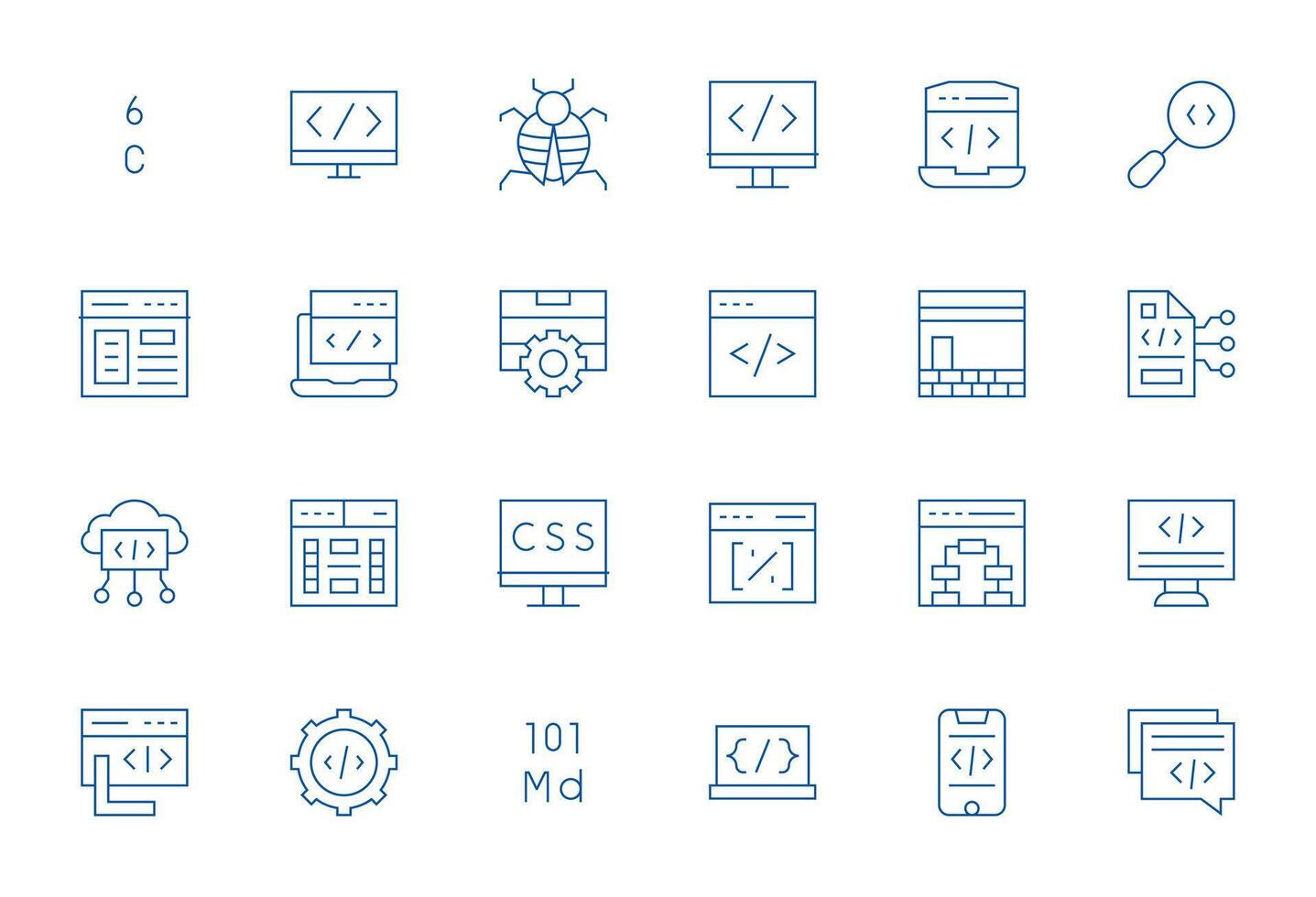 codificación presentando 24 128x128 íconos en Delgado línea diseño vector