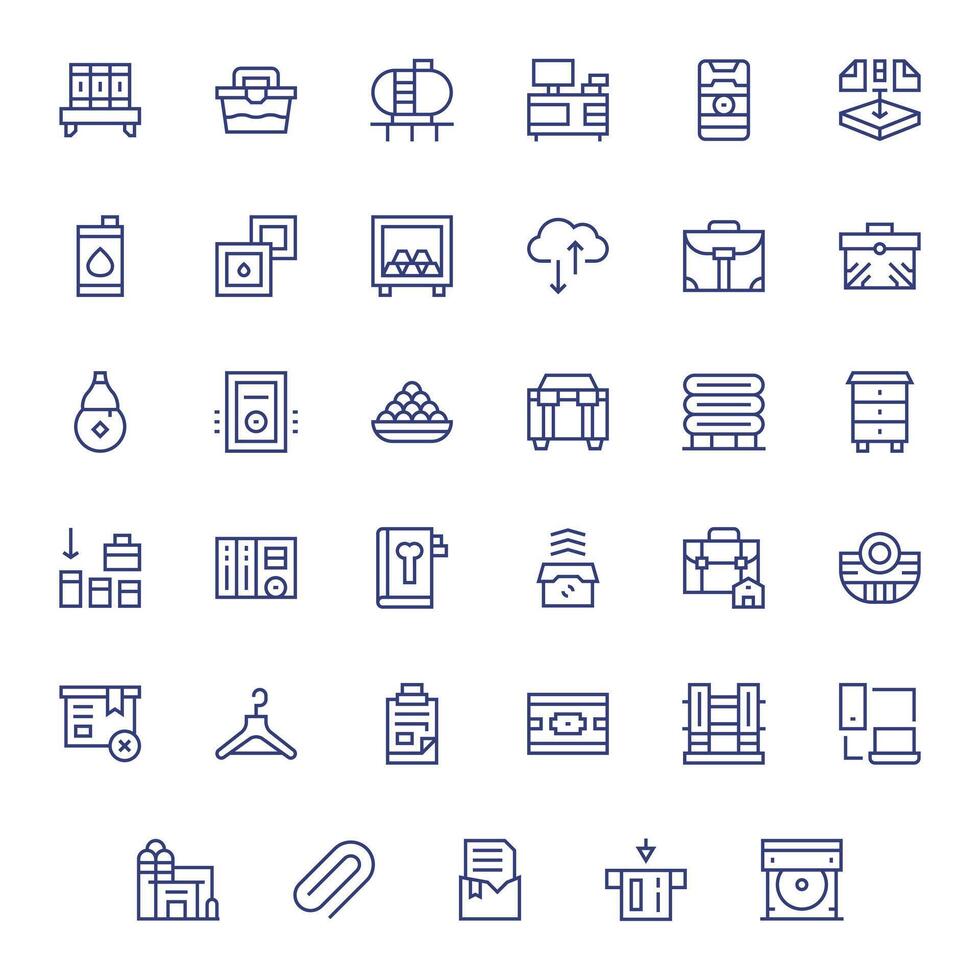 35 Regular Line Pixel Optimized Icons crafted for Storage Retina Ready applications vector