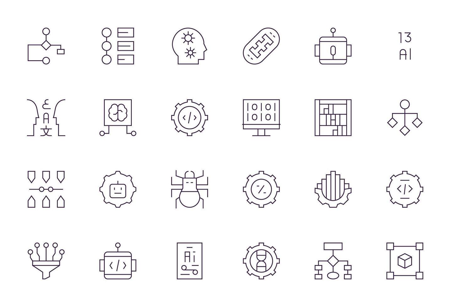 Algorithm Grid Fitted Set with 24 64x64 Thin Line Icons vector
