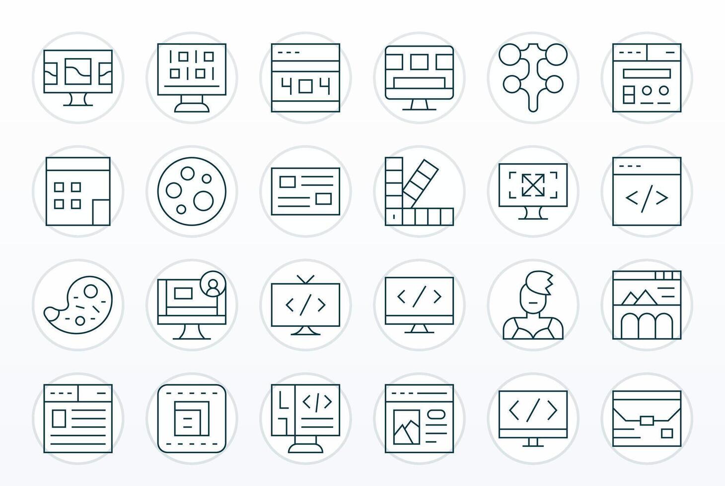Web Design Scalable Set featuring 24 PIXEL Perfect Thin Line Retina Ready Icons vector