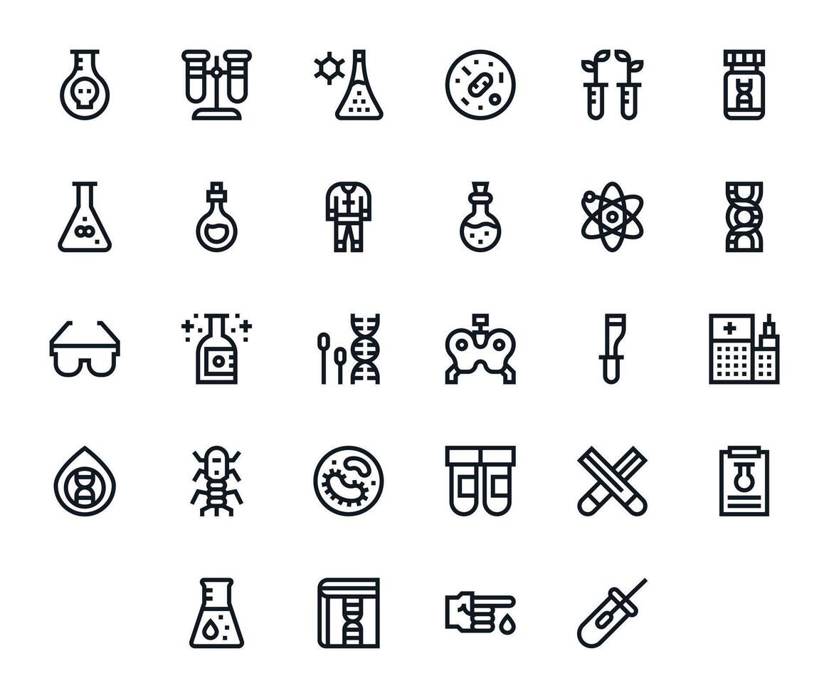 Bold Line Pixel Aligned Icons from Lab Set with 28 128x128 Icons vector