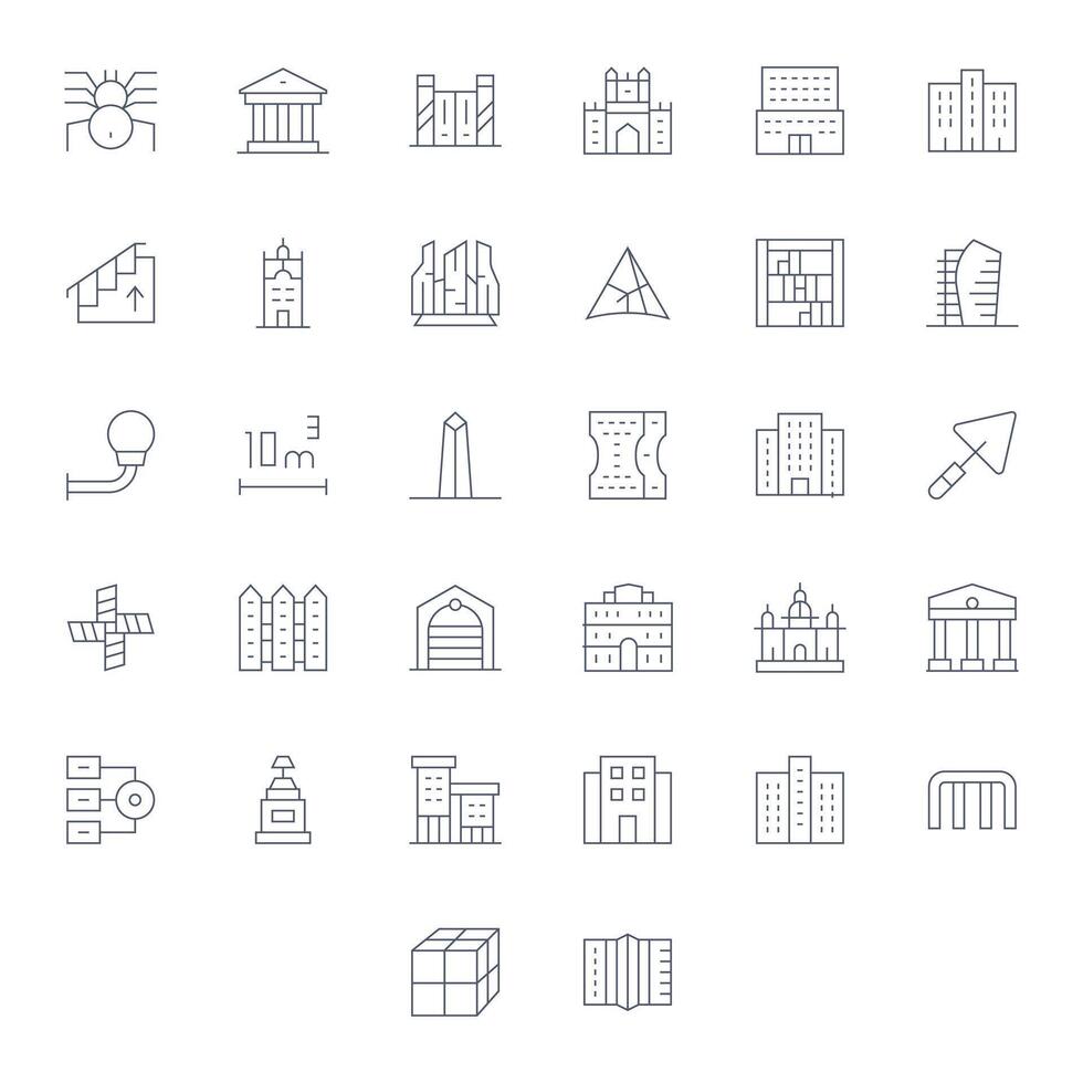 32 Thin Line PIXEL Perfect Icons for Architecture Graphics vector