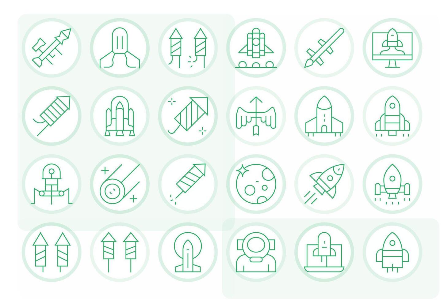 Rocket Icon Toolkit featuring 24 Pixel Optimized 256x256 Thin Line elements vector