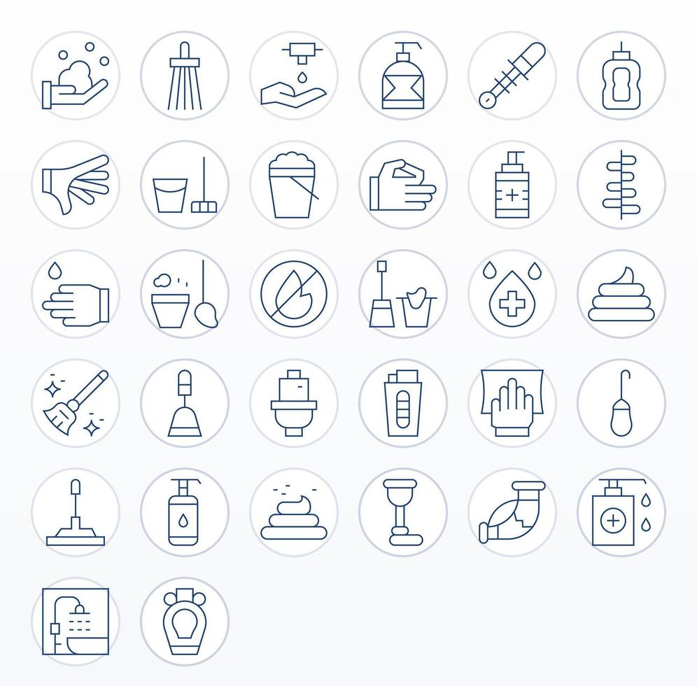 32 High Resolution Thin Line Icons for Sanitation with Pixel Aligned precision vector