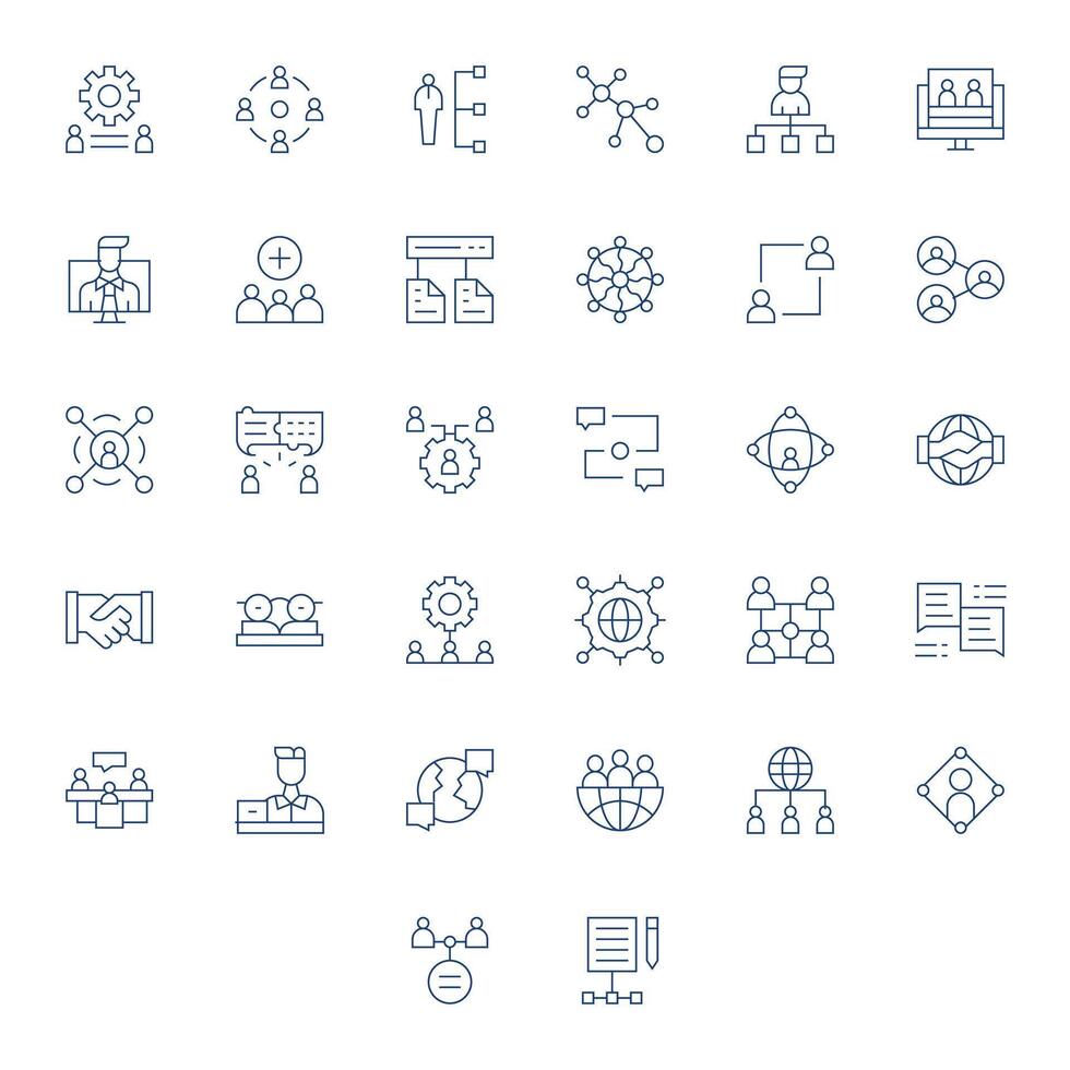 Collaboration Professional Set with 32 Thin Line Pixel Optimized 128x128 Icons vector